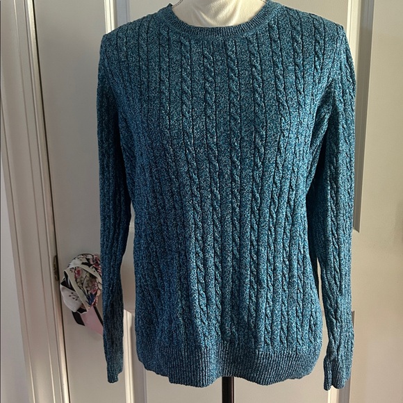 Kim Rogers Sweaters - Kim Rogers Blue Marbled Cable Knit Cotton Sweater XL